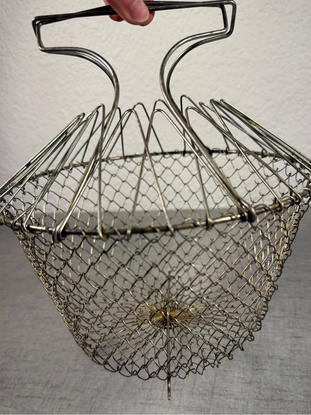 Vintage French Collapsible Wire Mesh Basket Accordion Fruit Egg Strainer